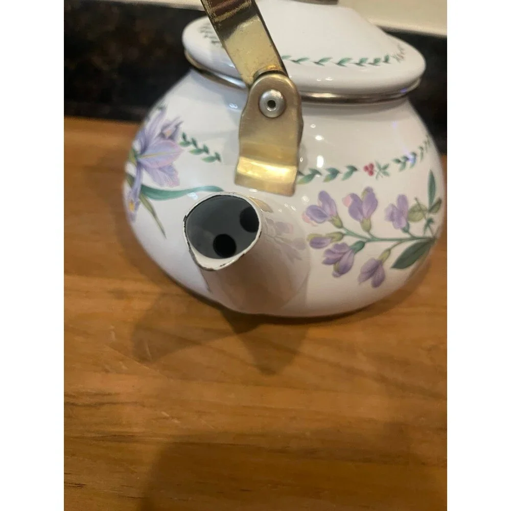 MIKASA ENAMELED METAL TEA POT KETTLE FLOWERS